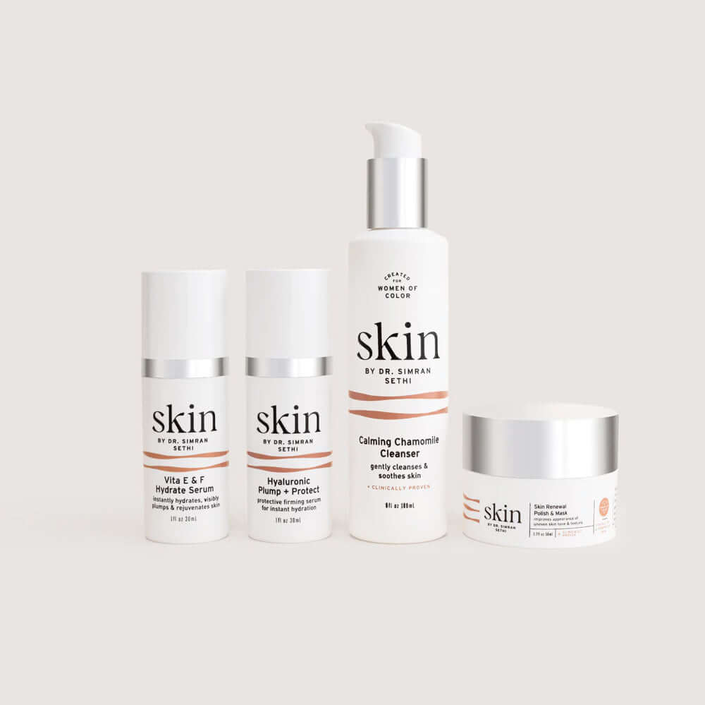 The Hydration System - Vita E & F Hydrate Serum, Hyaluronic Plump & Protect, Calming Chamomile Cleanser, Skin Renewal Polish & Mask - SKIN by Dr. Simran Sethi